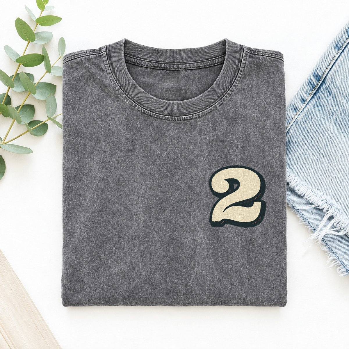 Number 2 Left Chest Vintage T-shirt – Grey