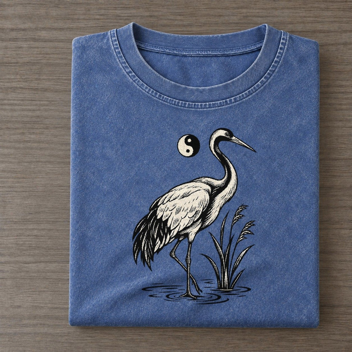 Daoist Balance Crane And Water World Faiths Ink Figures Vintage T-shirt – Washed Blue