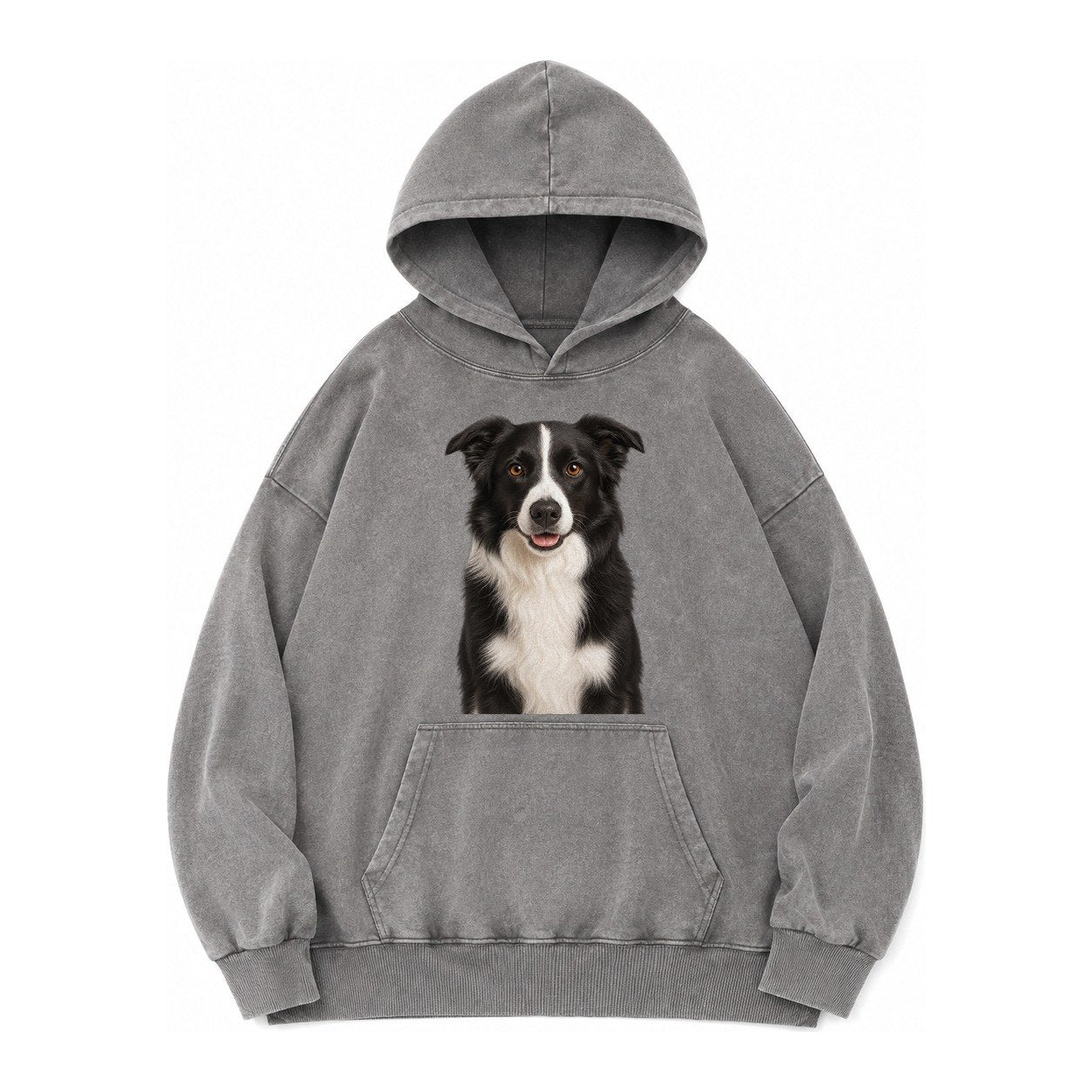 Border Collie Intelligent Companion Vintage Washed Hoodie – Grey