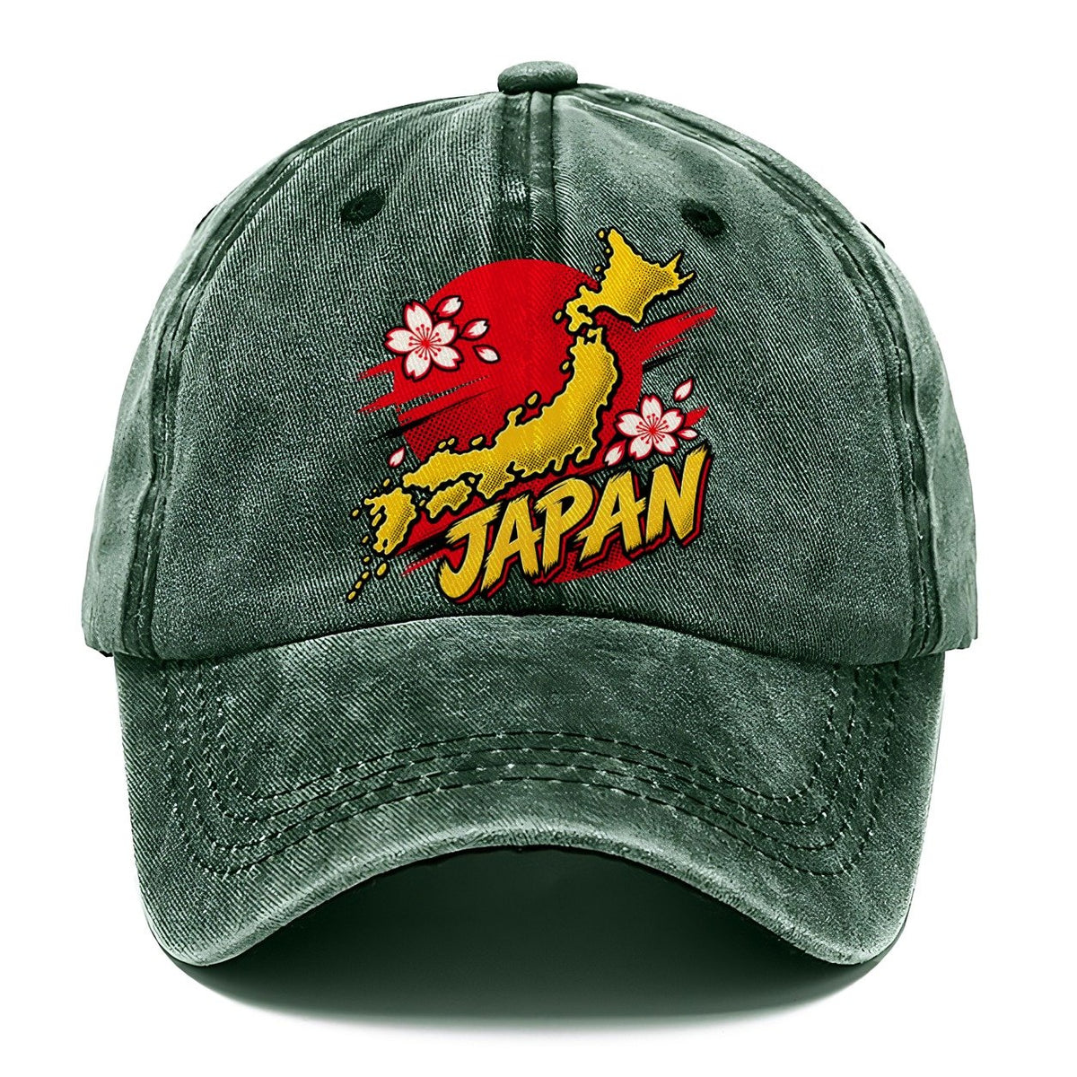 Japan Map Cherry Blossom Sun Classic Cap – Forest Mist
