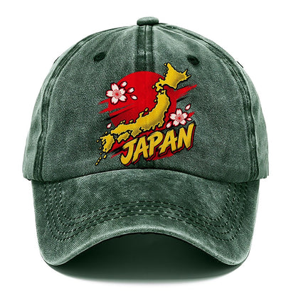 Japan Map Cherry Blossom Sun Classic Cap – Forest Mist
