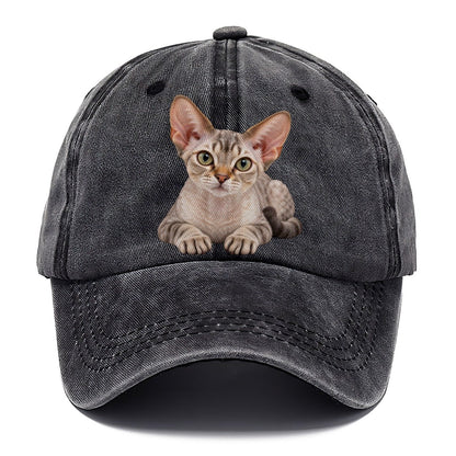 Devon Rex Reclining Paws Forward Realistic Cat Portrait Classic Cap – Graphite