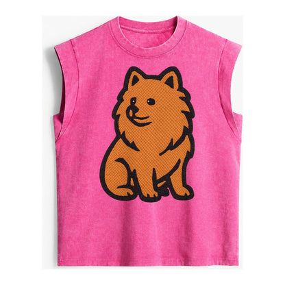 Pomeranian Orange Fluffy Charm Vintage Washed Tank – Pink