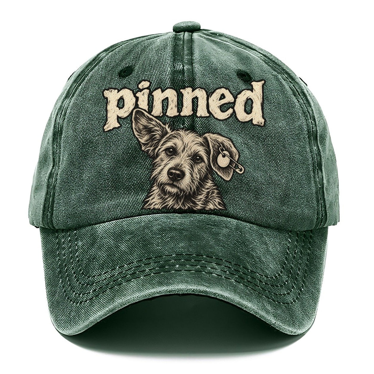 A Scruffy Dog Head With A Safety Pin Through The Ear Tag Bark For Me Classic Cap – Forest Mist
