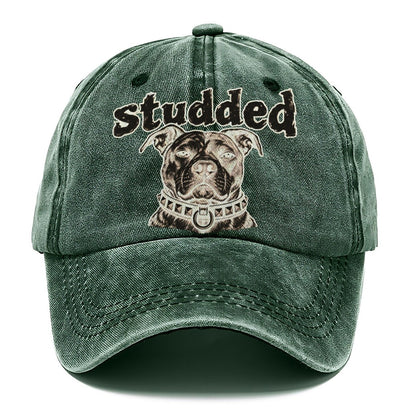 A Broad Skulled Dog Head Wearing A Heavy Studded Collar Bark For Me Classic Cap – Forest Mist