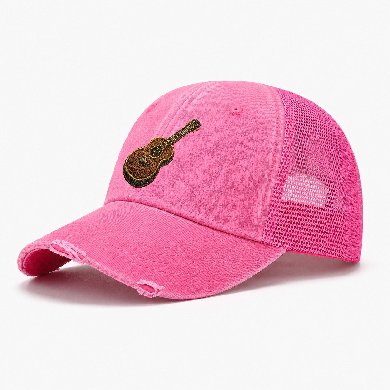 Vintage Guitar Classic Acoustic Guitar With Bronze Strings A Washed Trucker Hat – Rose