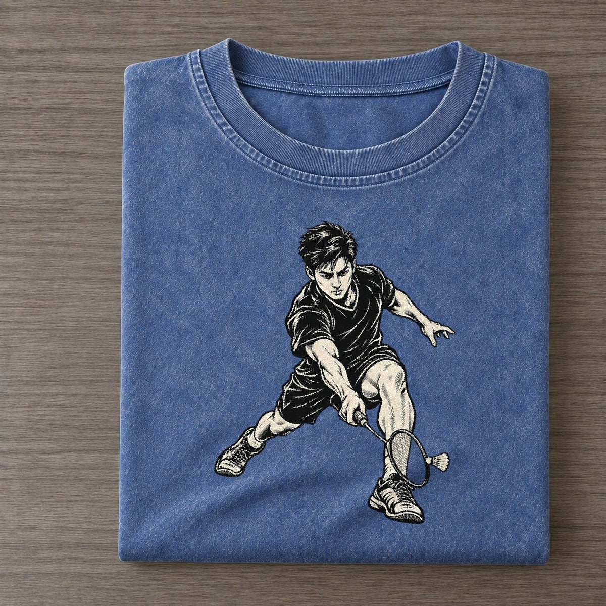 Badminton Deep Net Lunge Global Sports Ink Figures Vintage T-shirt – Washed Blue