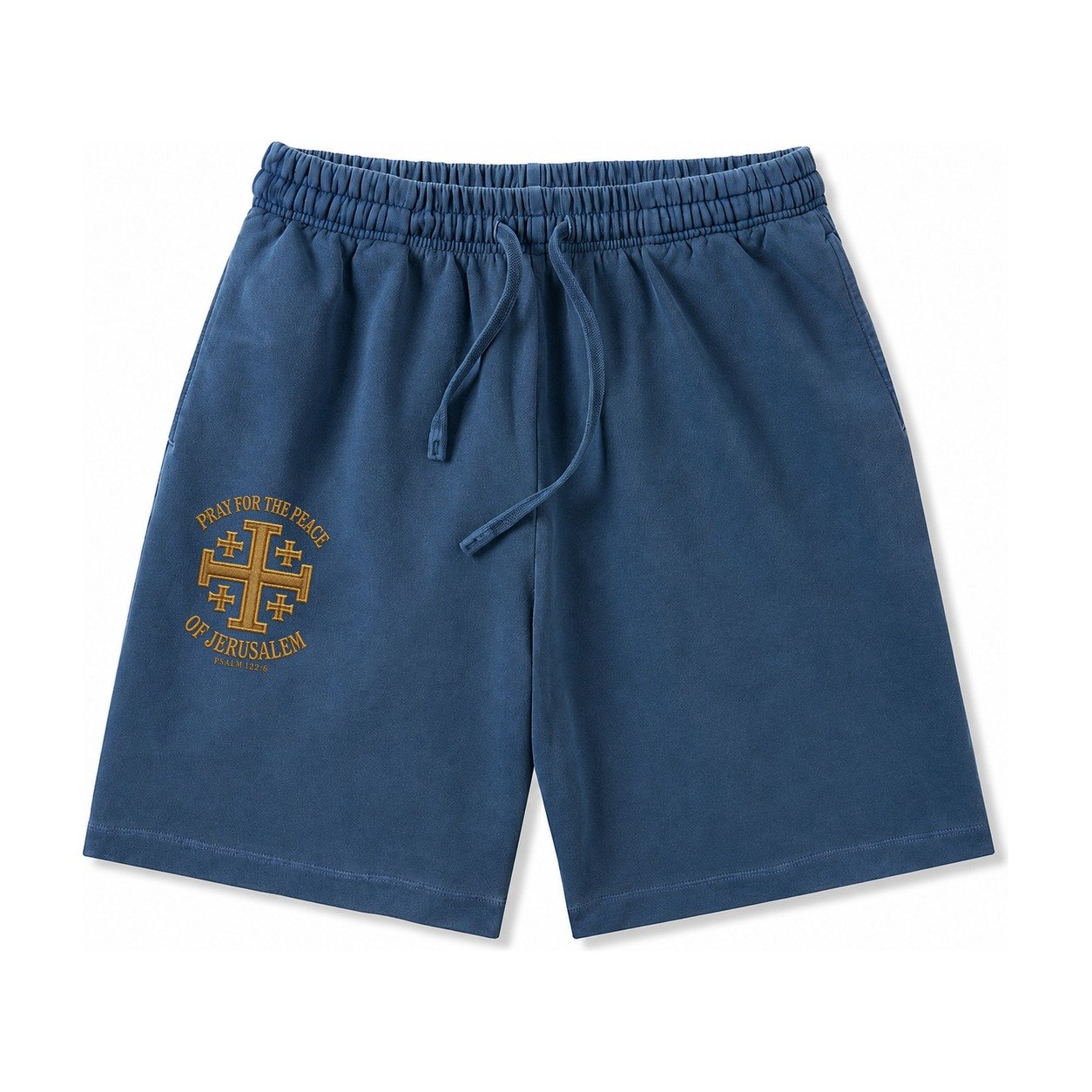 Jerusalem Cross Washed Shorts – Denim Blue