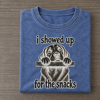 A Dog With Its Chin Resting On The Edge Of A Table Eyes Raised Bark For Me Vintage T-shirt – Washed Blue