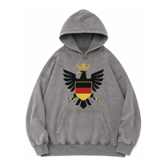 Germany Eagle Emblem Vintage Washed Hoodie – Grey