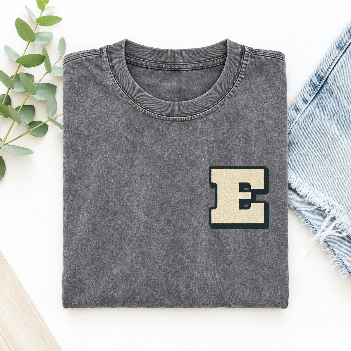 Initial E Left Chest Vintage T-shirt – Grey