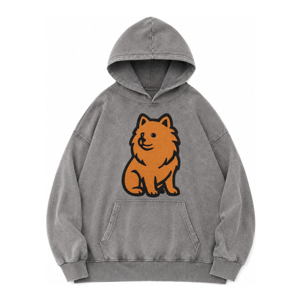 Pomeranian Orange Fluffy Charm Vintage Washed Hoodie – Grey