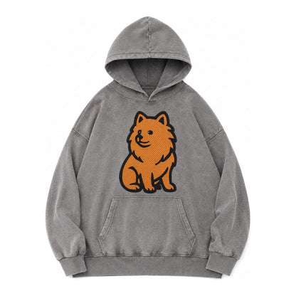 Pomeranian Orange Fluffy Charm Vintage Washed Hoodie – Grey