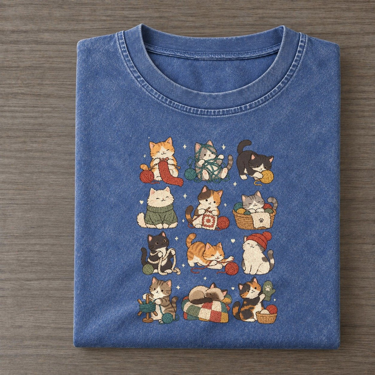 Knitting Circle Cat Club Vintage T-shirt – Washed Blue