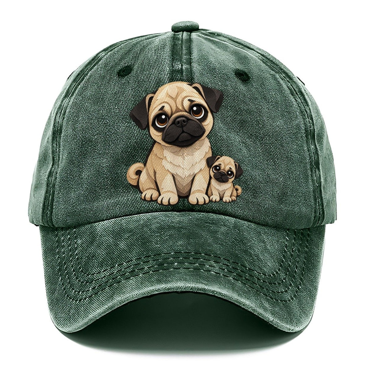 Pug and Puppy Papercut Classic Cap – Forest Mist