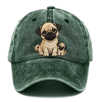 Pug and Puppy Papercut Classic Cap – Forest Mist