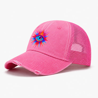 Rainbow Third Eye Prismatic Eye Radiating Spectrum Colors Re Washed Trucker Hat – Rose