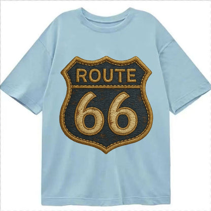 Route 66 Highway Shield With Worn Paint Classic T-shirt – Light Blue