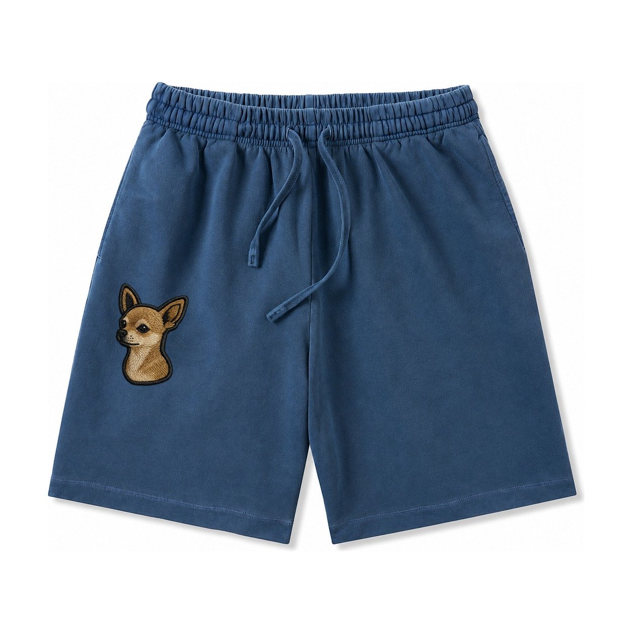 Chihuahua Modern Tiny Dog Logo With Bold Black Outline Washed Shorts – Denim Blue