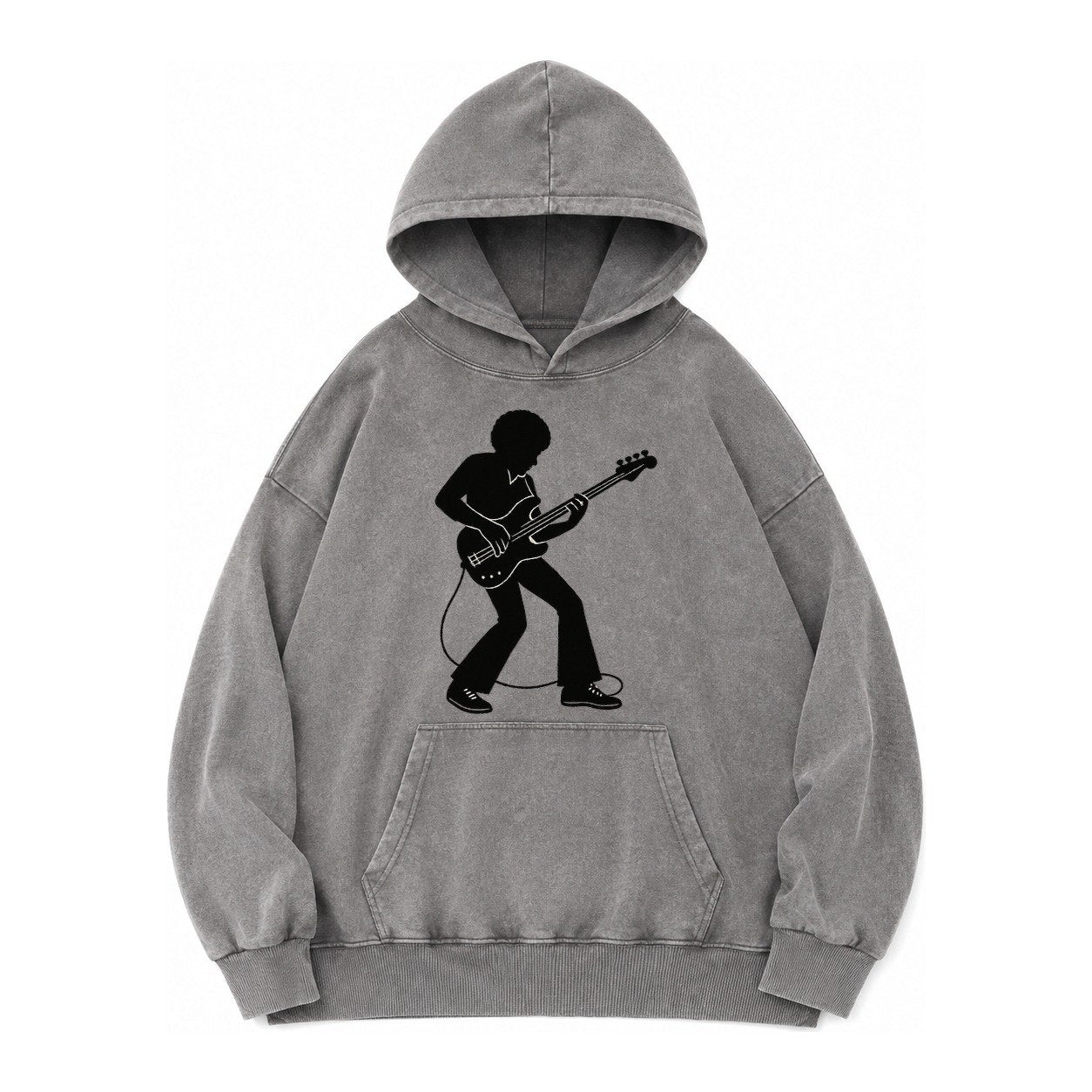 Bass Guitarist Slap Technique Vintage Washed Hoodie – Grey