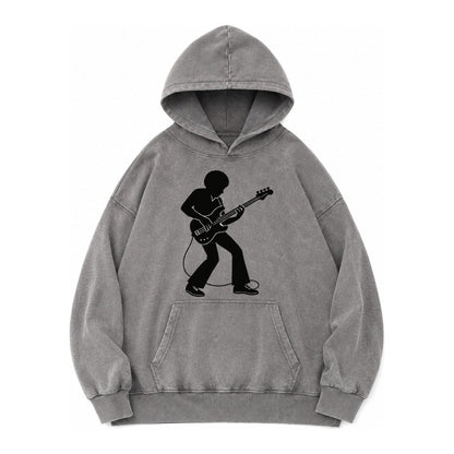 Bass Guitarist Slap Technique Vintage Washed Hoodie – Grey