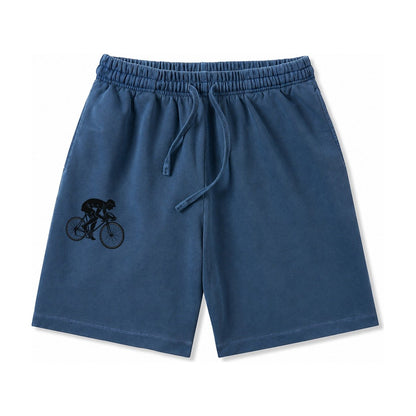 Cyclist Sprinting In Racing Position Washed Shorts – Denim Blue