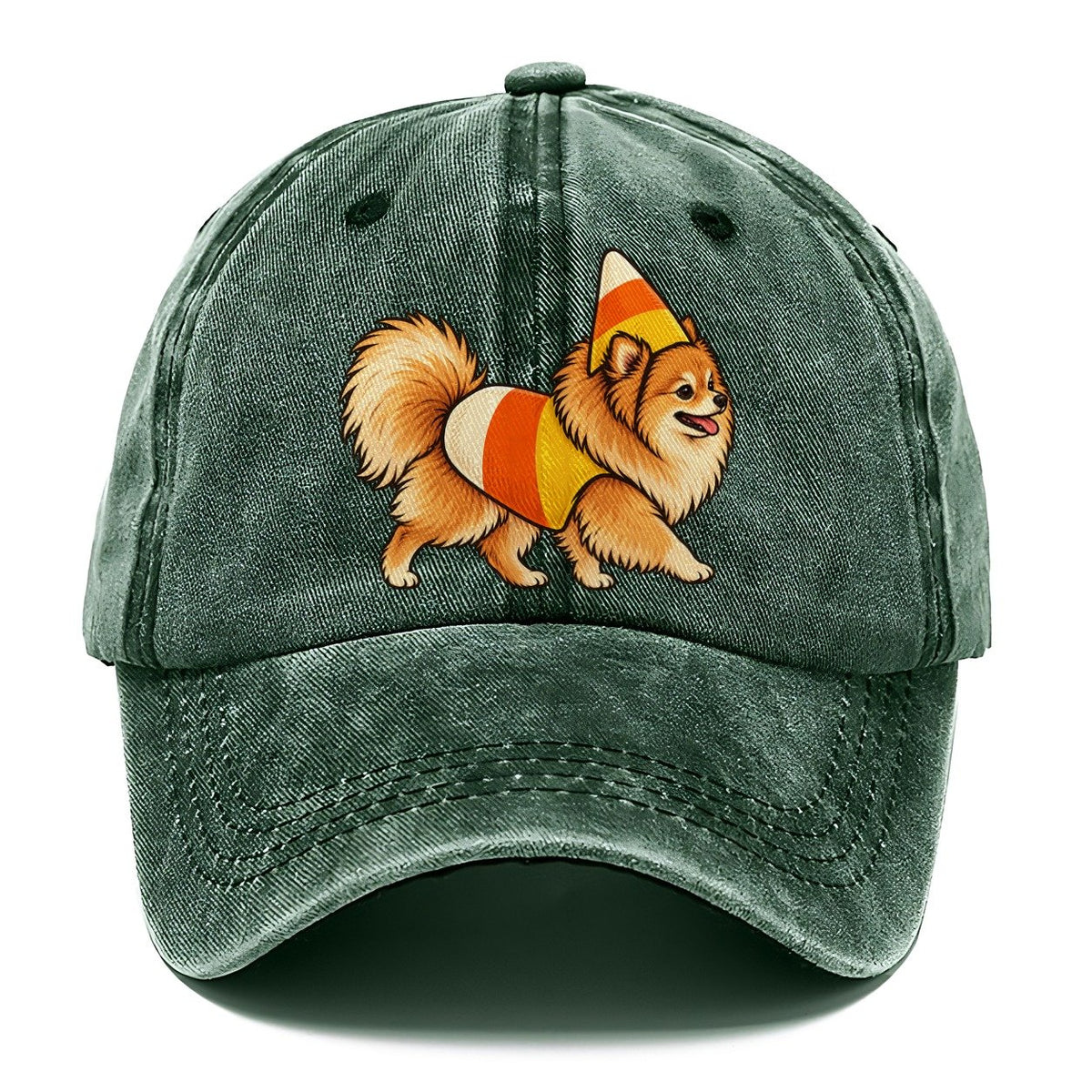 One Pomeranian In Halloween Costume Candy Corn Costume Tri Color Pointed Cone Halloween Dog Parade Classic Cap – Forest Mist