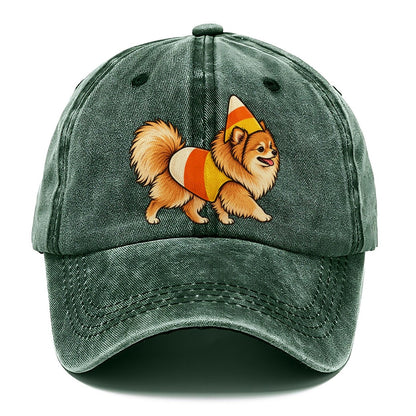 One Pomeranian In Halloween Costume Candy Corn Costume Tri Color Pointed Cone Halloween Dog Parade Classic Cap – Forest Mist