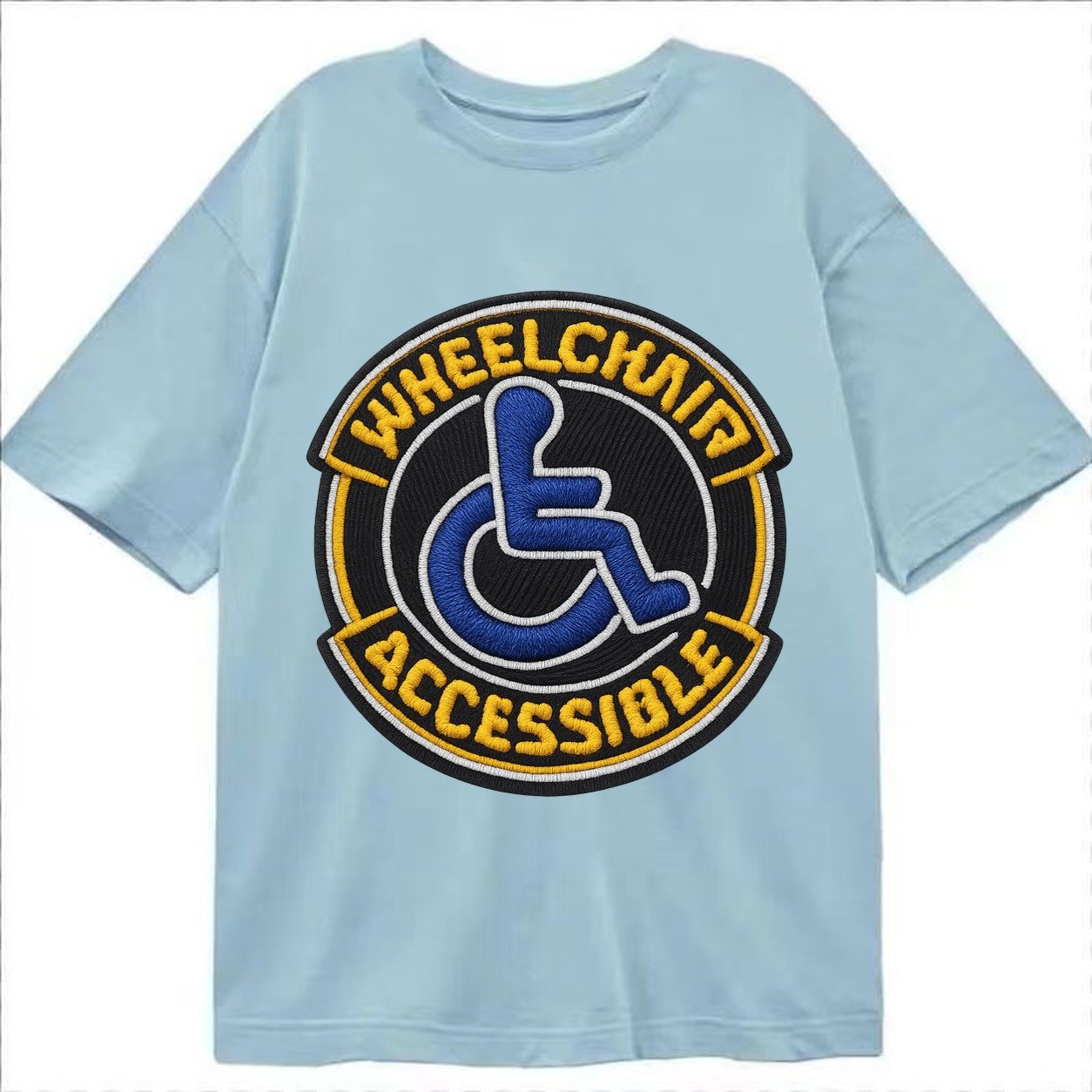 Embroidered Patch Design Wheelchair Accessible Accessibility Classic T-shirt – Light Blue
