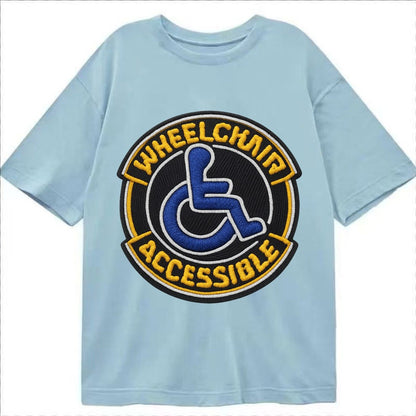 Embroidered Patch Design Wheelchair Accessible Accessibility Classic T-shirt – Light Blue