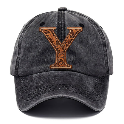 Tooled Leather Y Monogram Classic Cap – Graphite
