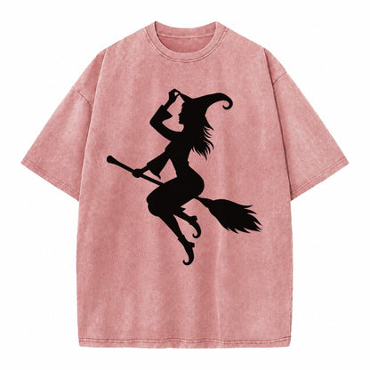 202308151409 Witch On Broom 4 Vintage T-shirt – Dusty Rose