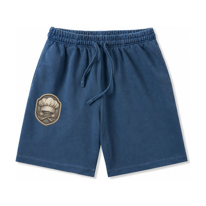 Cooking Chef Hat Toque Blanche With Crossed Spoons In Washed Shorts – Denim Blue