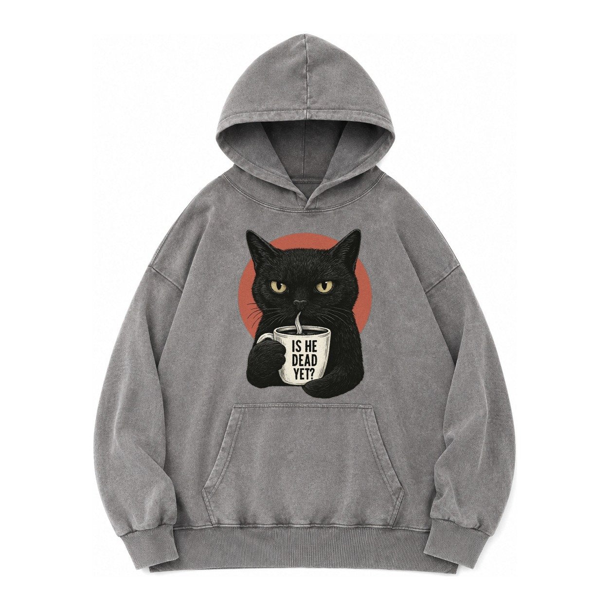 Is He Dead Yet Cat Vintage Washed Hoodie – Grey