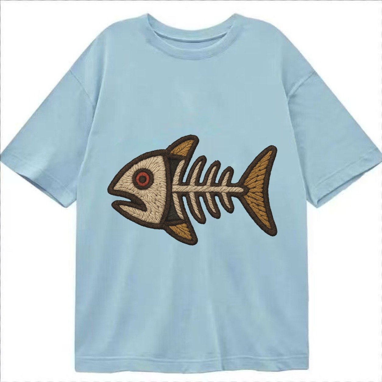 Fish Skeleton Fish Bones In Artistic Pattern Classic T-shirt – Light Blue