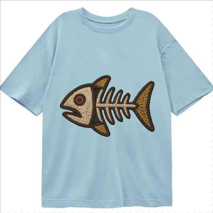 Fish Skeleton Fish Bones In Artistic Pattern Classic T-shirt – Light Blue