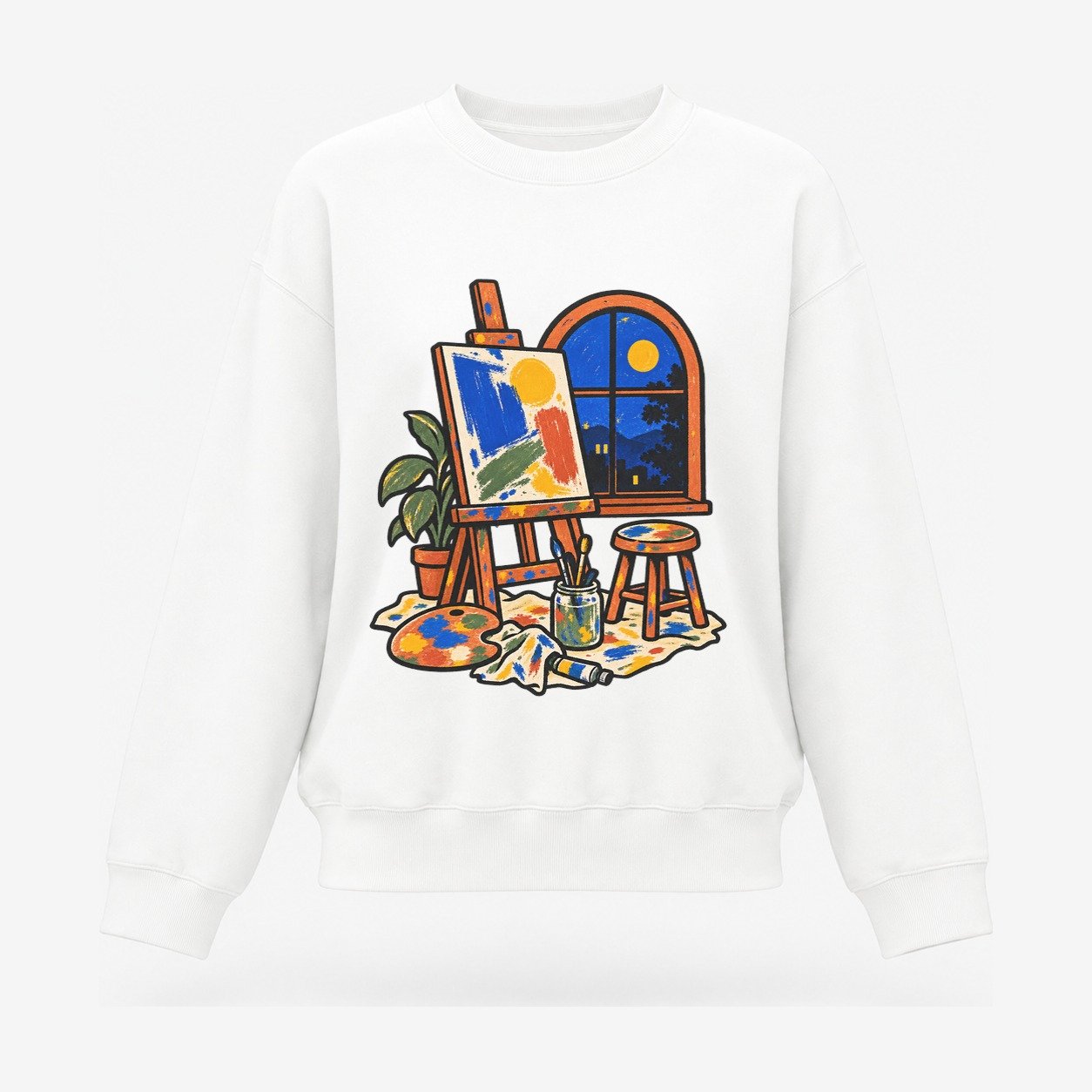 Easel At Dusk Clay Color Makers Women's Crewneck Sweatshirt – White