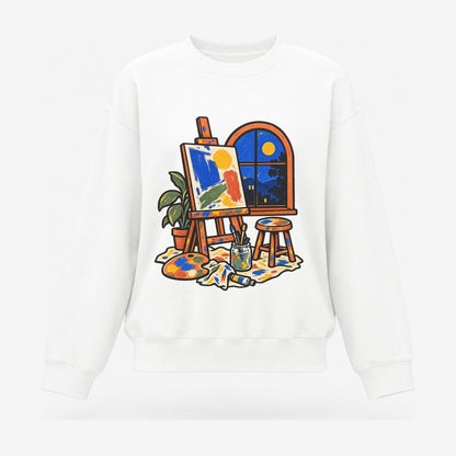 Easel At Dusk Clay Color Makers Women's Crewneck Sweatshirt – White
