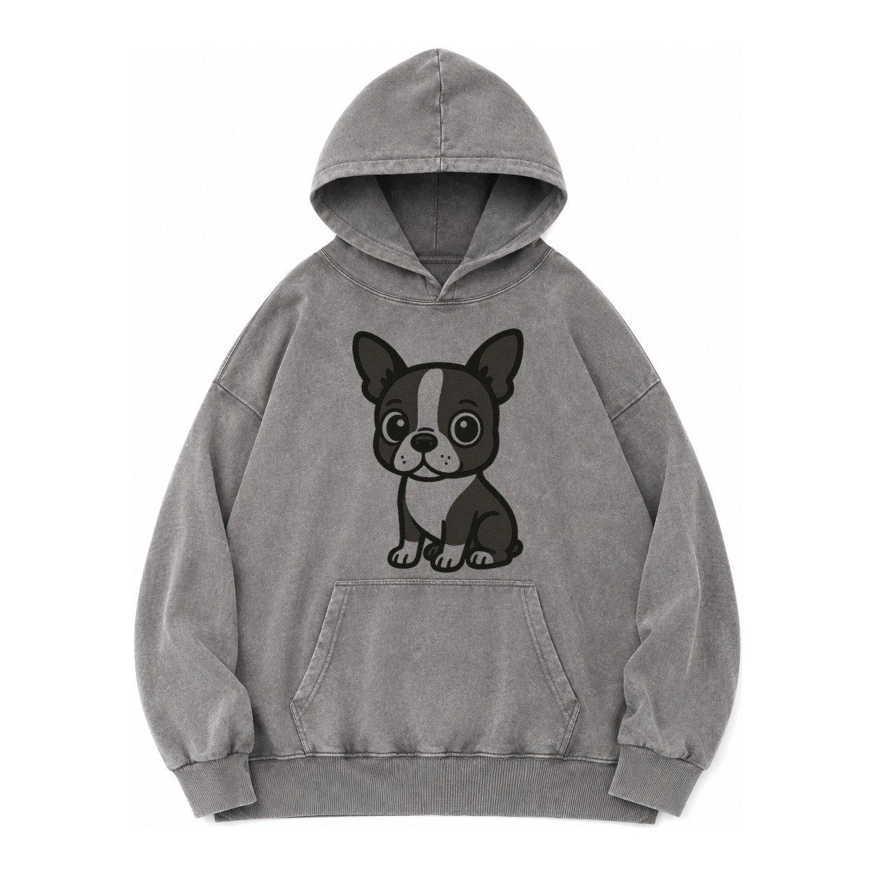 Boston Terrier Black And White Sitting Pose With Tuxedo Mark Vintage Washed Hoodie – Grey