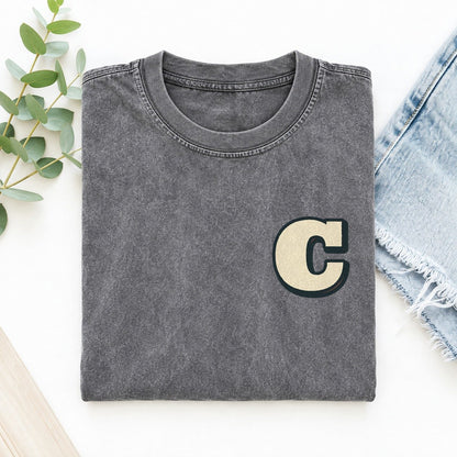 Initial C Left Chest Vintage T-shirt – Grey
