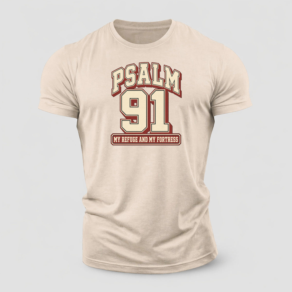 Psalm 91 Varsity Chapel Varsity Cotton T-Shirt – Sand
