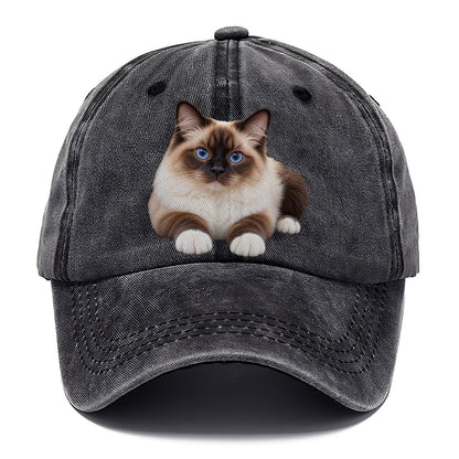 Birman Reclining Paws Forward Realistic Cat Portrait Classic Cap – Graphite