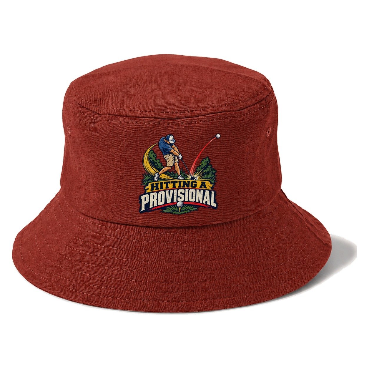 Hitting A Provisional Golf Life Bucket Hat – Red