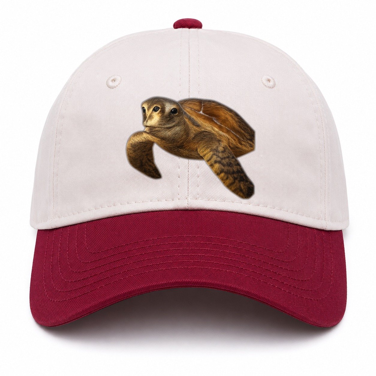 Sea Turtle Portrait Design Two Tone Cap – Red