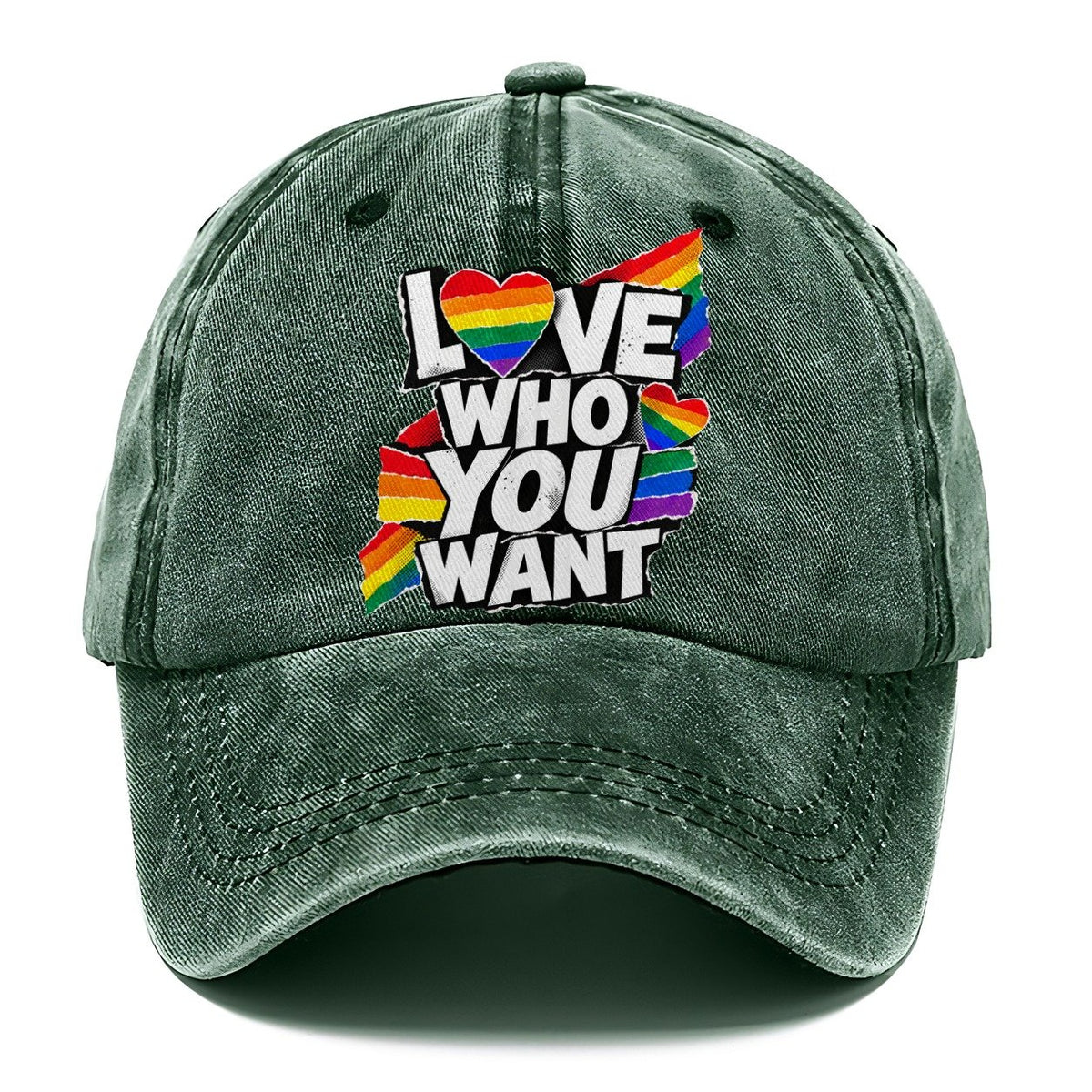 Love Who You Want Rainbow Heart Classic Cap – Forest Mist