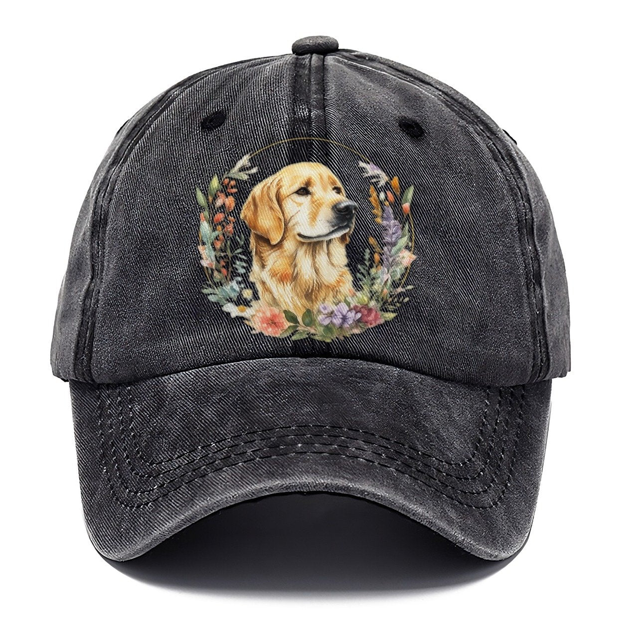Golden Retriever Floral Portrait Classic Cap – Graphite