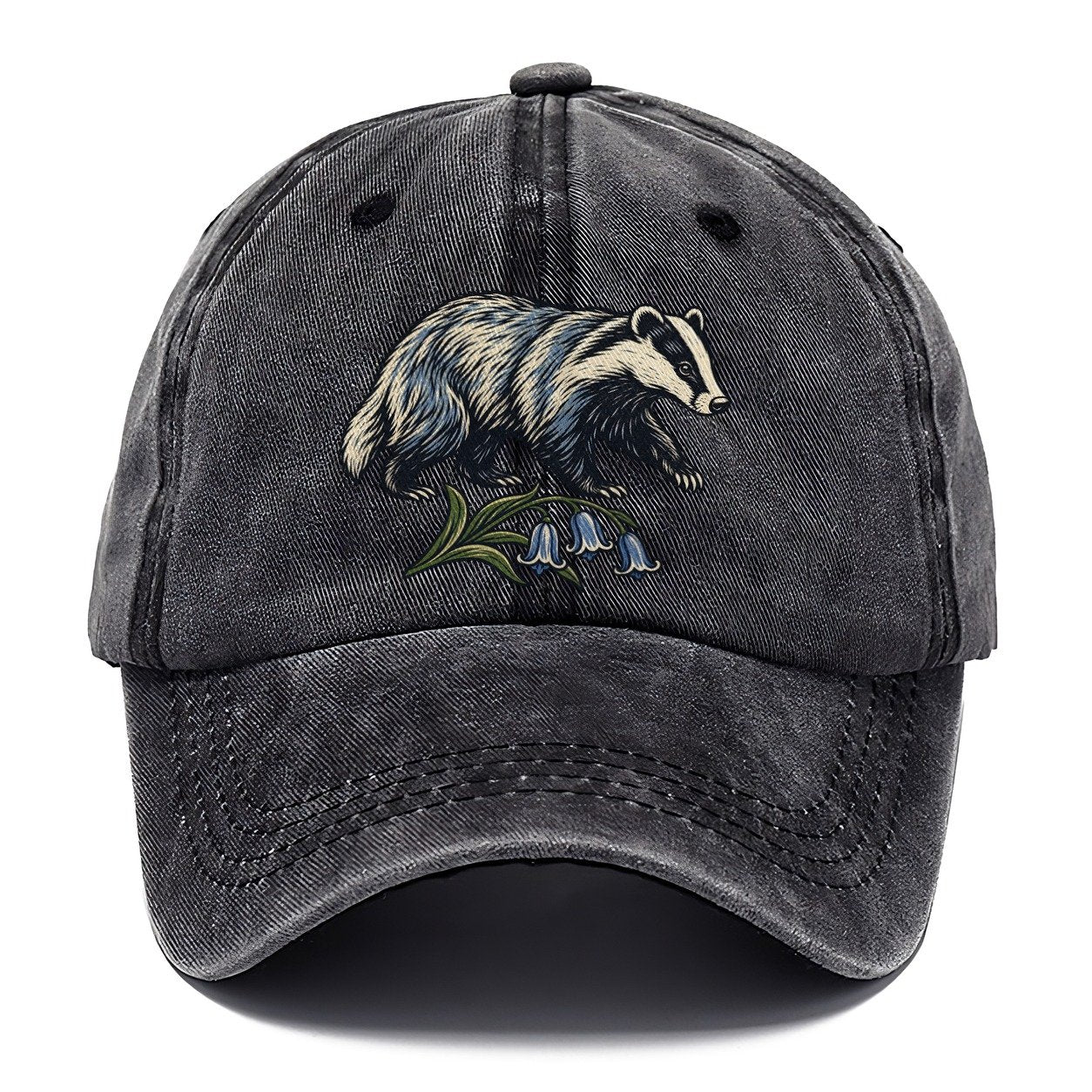 British Badger With Bluebell Sprig Uk Culture Heritage Classic Cap – Graphite