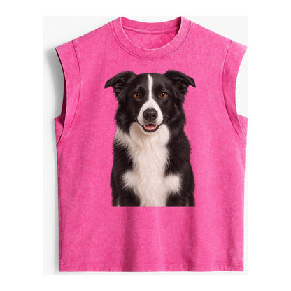 Border Collie Intelligent Companion Vintage Washed Tank – Pink