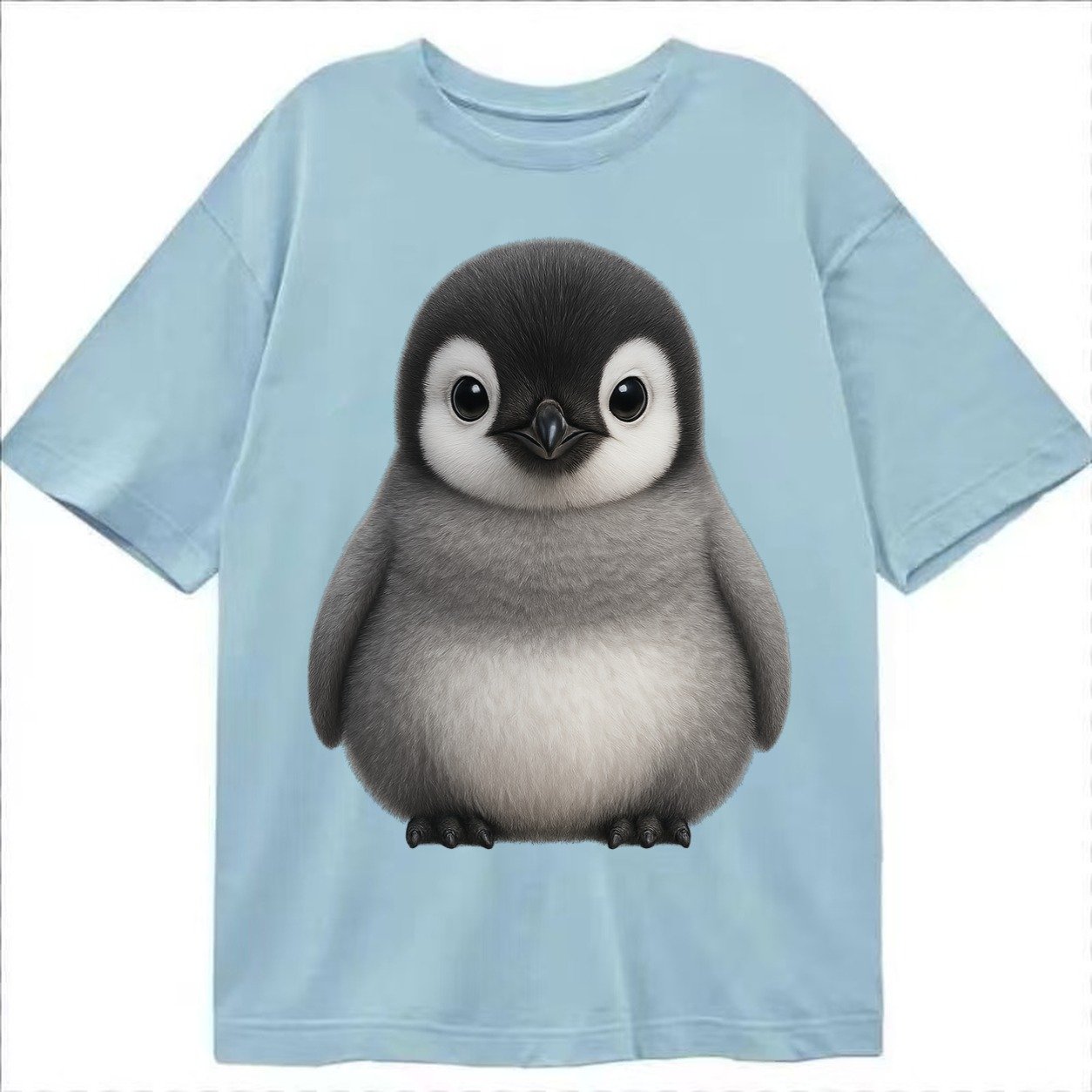 Baby Adelie Penguin Black And White Round Body Curious Eyes Classic T-shirt – Light Blue