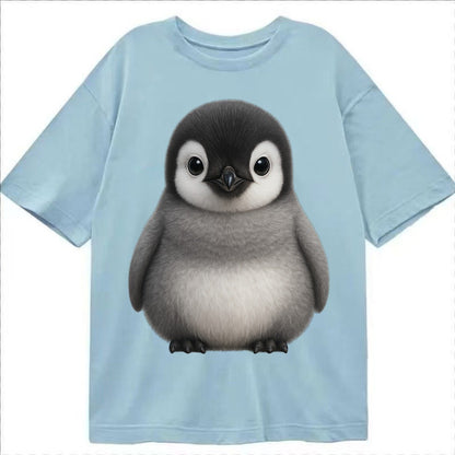 Baby Adelie Penguin Black And White Round Body Curious Eyes Classic T-shirt – Light Blue